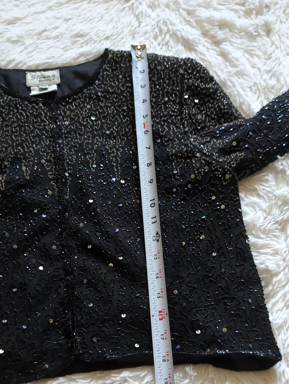 80s Vintage Stenay Iridescent Beaded Hook & Eye Front 100% Silk Jacket Medium